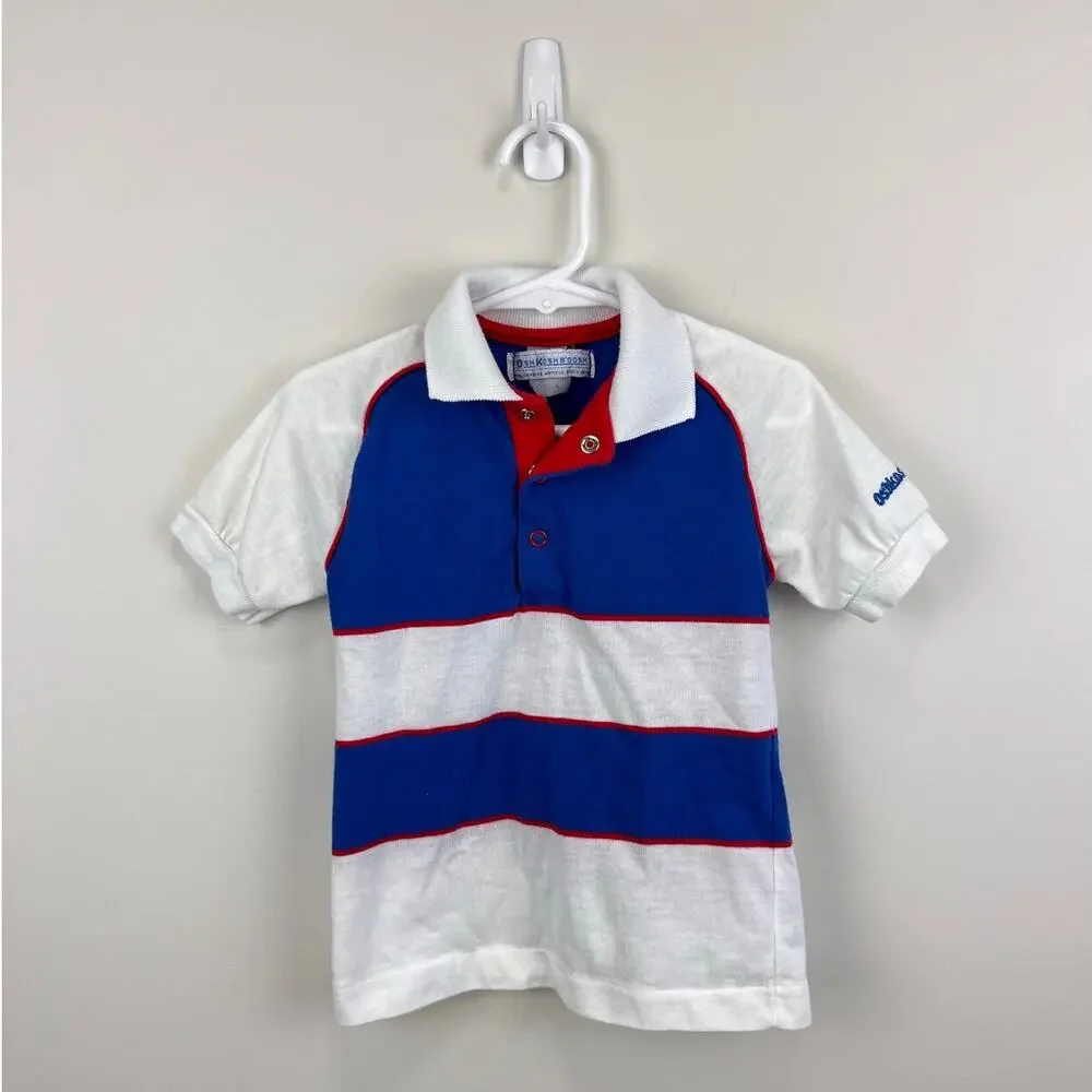 Vintage OshKosh B'gosh Blue White Striped Polo Shirt 6 USA